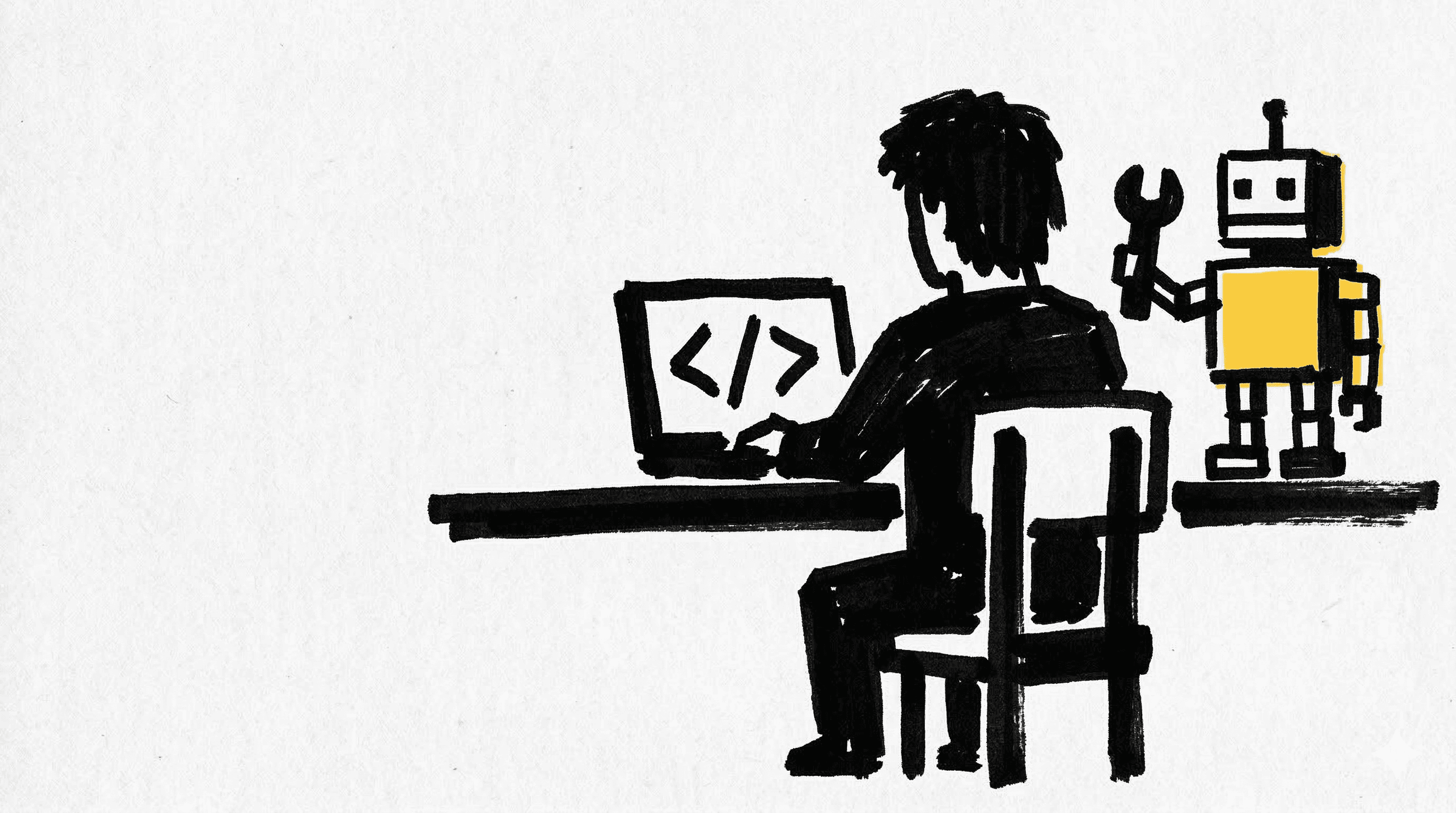 Illustration marker — homme, robot et laptop